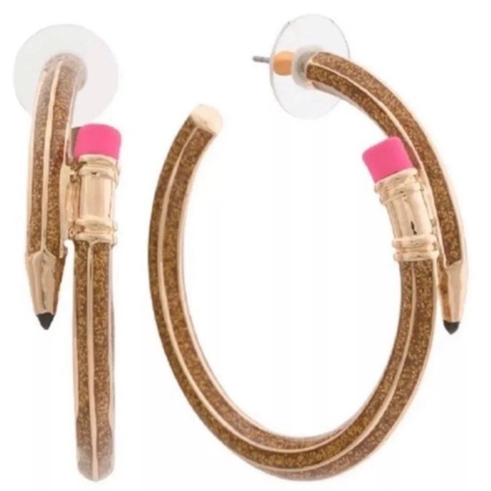 New Betsey Johnson Pencil Hoop Earrings NWT